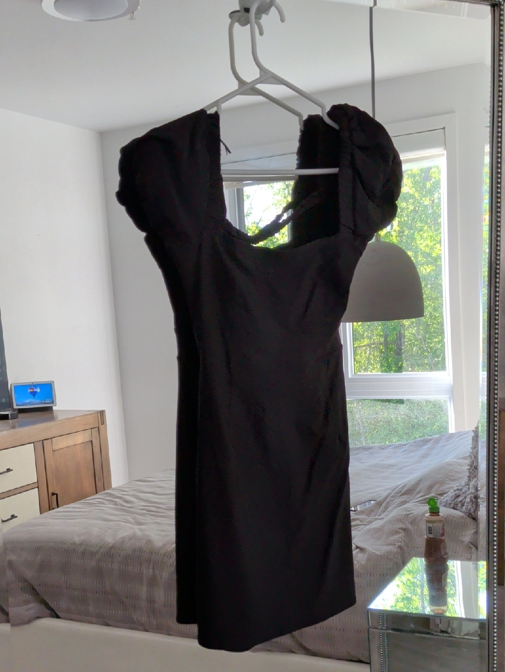 Black Puff-Sleeve Mini Dress